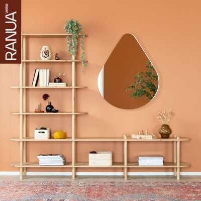 Askel taso ja avohylly 230x35x185 cm puuvalmis