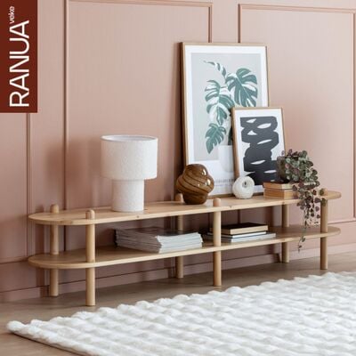 Askel matala tv-taso 165x35x38 cm puuvalmis