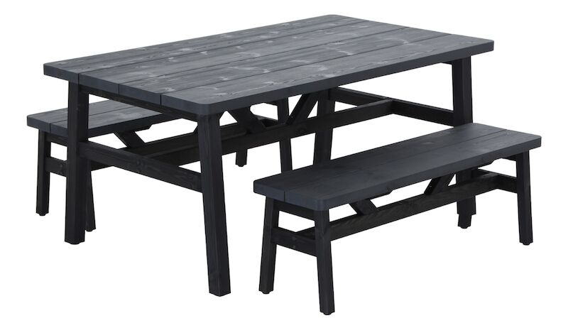 Kalho 4-hengen ruokailuryhmä penkeillä musta