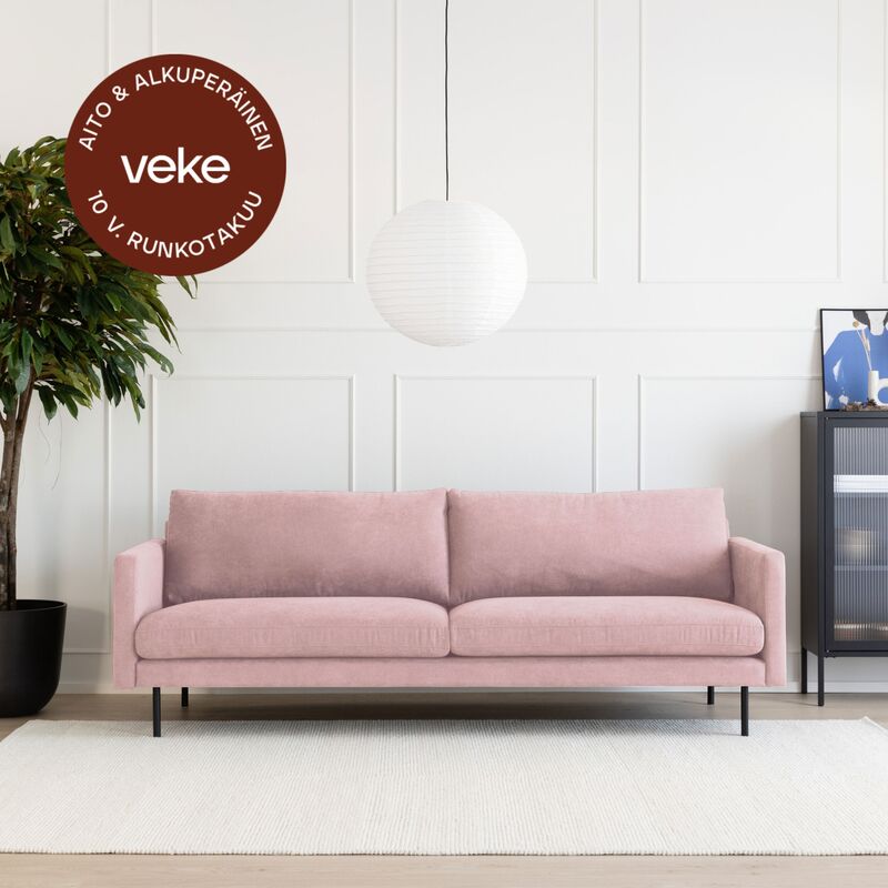 Scandic Copenhagen 3,5-istuttava sohva roosa Soro 61, mustat jalat