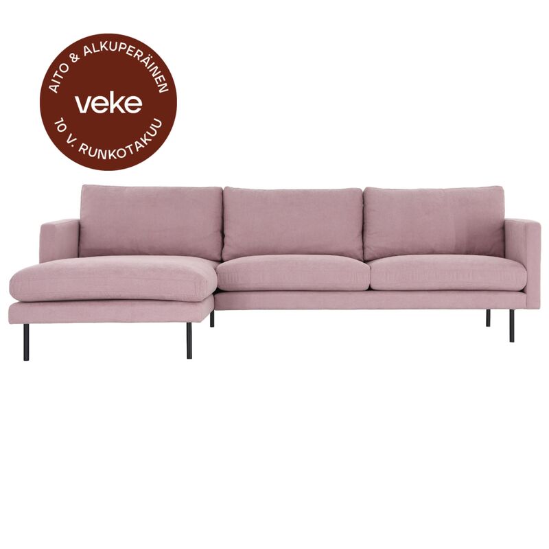 Scandic Copenhagen divaanisohva vasen roosa Soro 61, mustat jalat