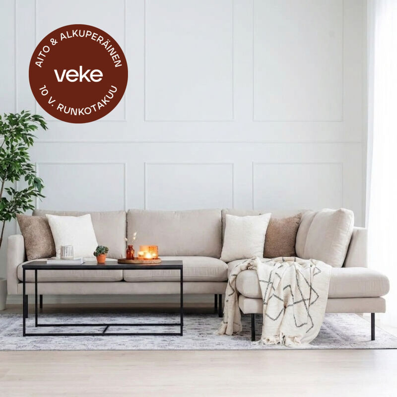 Scandic Copenhagen avokulmasohva oikea hiekka Soro 21, mustat jalat