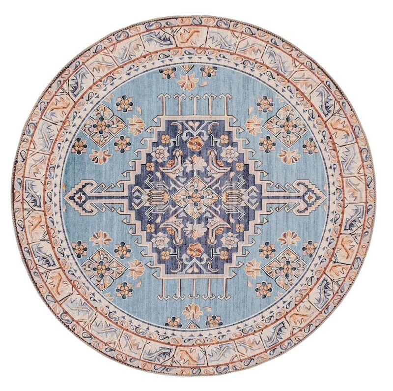 Jaipur matto pyöreä sininen