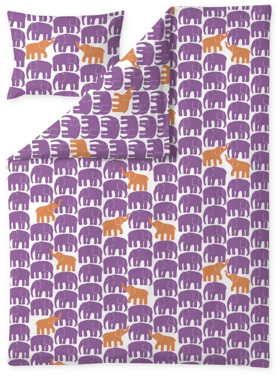 Finlayson Elefantti vapaa pussilakanasetti 150×210+50×60 cm violetti/oranssi