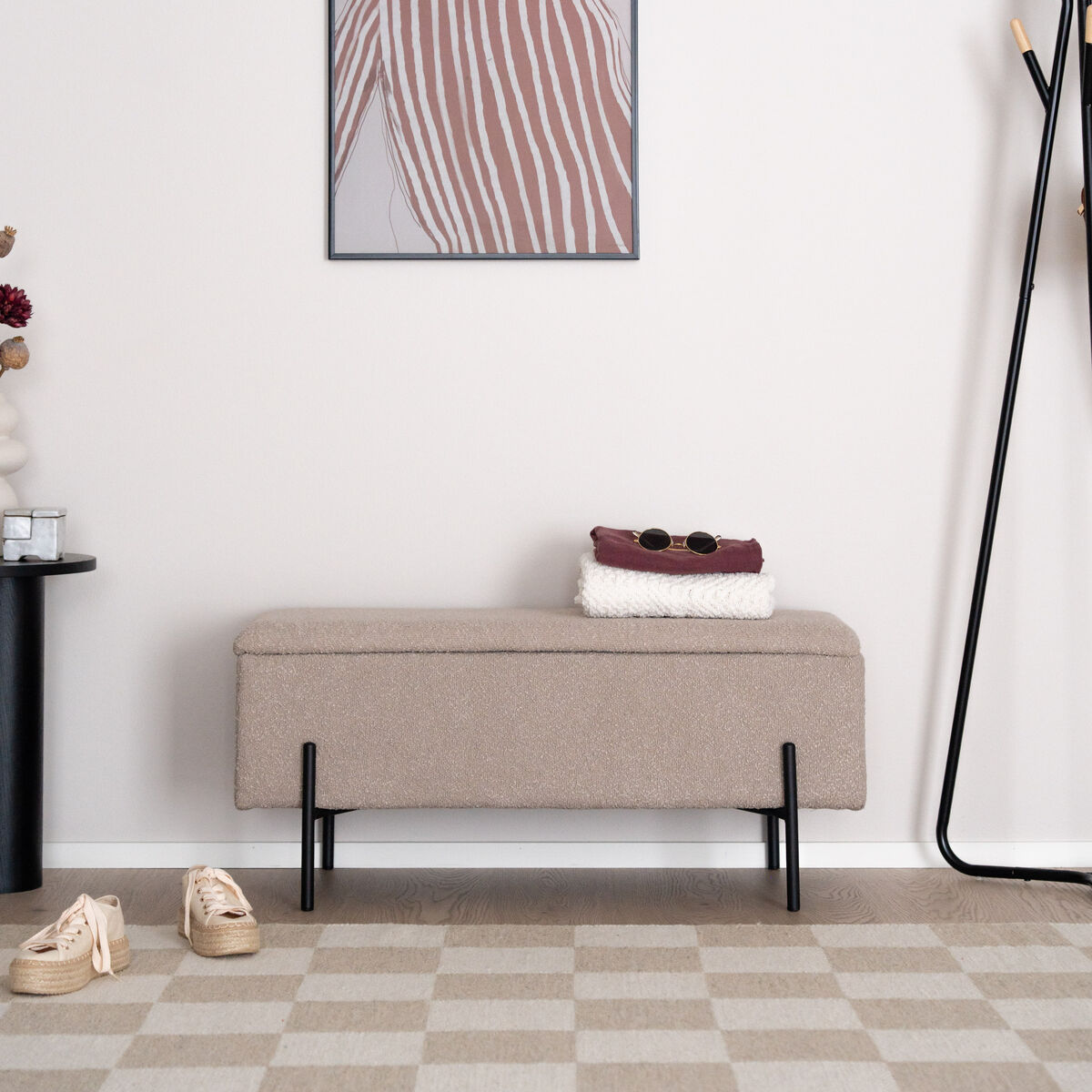 House Nordic Watford penkki säilytystilalla 100x36 cm beige HN1233, mustat jalat