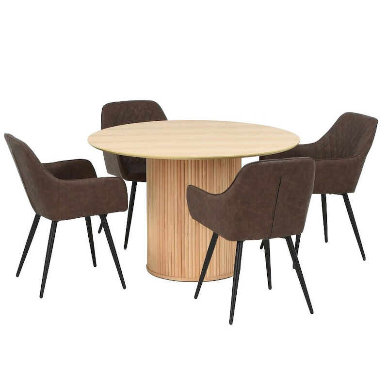 Verso-Blake 4-hengen pyöreä ruokailuryhmä luonnonväri/ruskea, mustat metallijalat