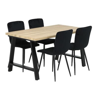 Kielo-Gabi 4-hengen ruokailuryhmä tammi/musta, beiget tuolit
