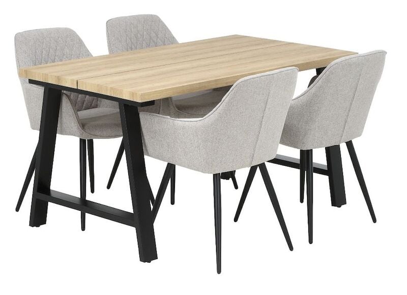 Kielo-Blake 4-hengen ruokailuryhmä tammi/musta, harmaat tuolit
