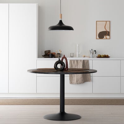 Saini pyöreä ruokapöytä Ø110 cm musta marmori kuvioitu