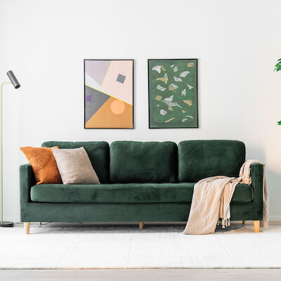 House Nordic Firenze 3-istuttava sohva sinapinkeltainen sametti Bluvel 68