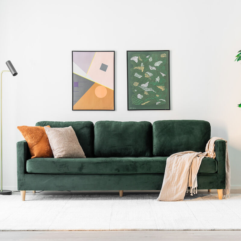 House Nordic Firenze 3-istuttava sohva tummanvihreä sametti Bluvel 78