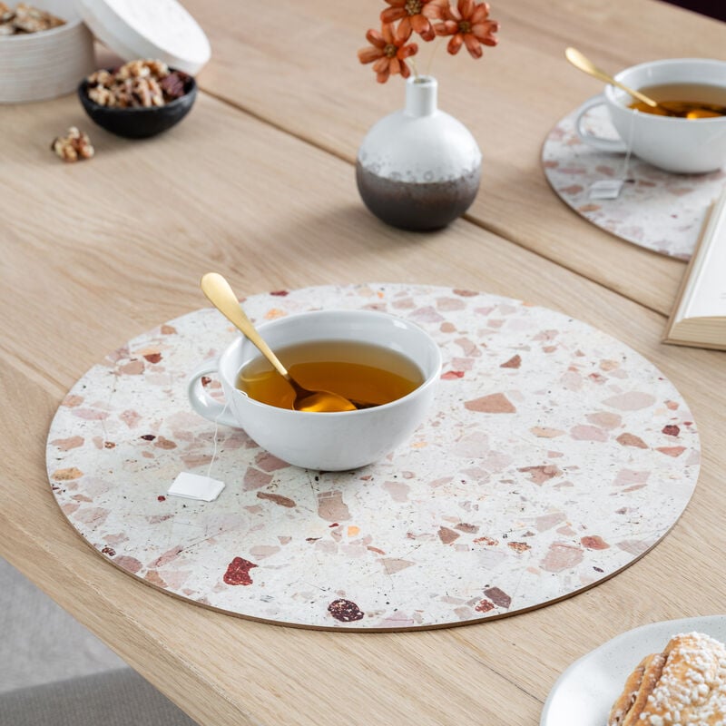 4Living Terrazzo pöytätabletti Ø38 cm valkoinen/ruskea/harmaa