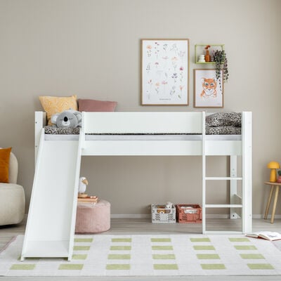 Manis-h Huxie lasten parvisänky 90x200 cm liukumäellä valkoinen