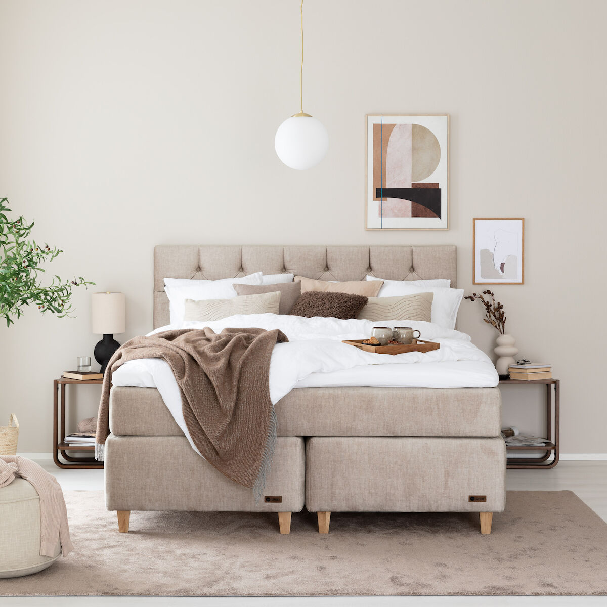 Unia Platina jenkkisänkypaketti 160 M/XL luonnonkumi tammi jalat beige Voque 0