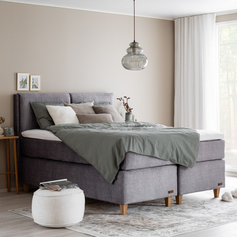 Unia Platina jenkkisänkypaketti 160 M luonnonkumi, tammi jalat, harmaa Voque 14