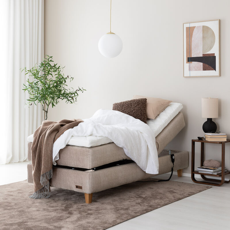 Unia Platina moottorisänkypaketti 90 M luonnonkumi, tammi jalat, beige Voque 02
