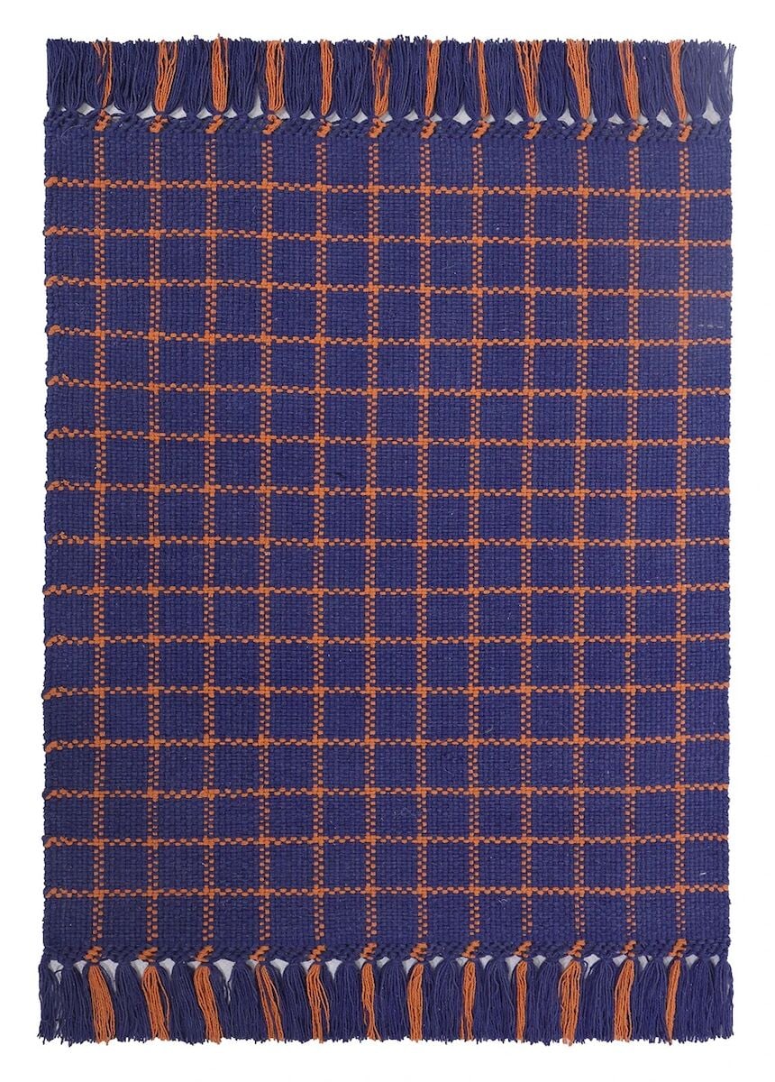 Finarte Ruutu puuvillamatto 90x200 cm sininen