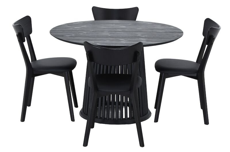 Suoma-Koto 4-hengen pyöreä ruokailuryhmä musta/musta PU