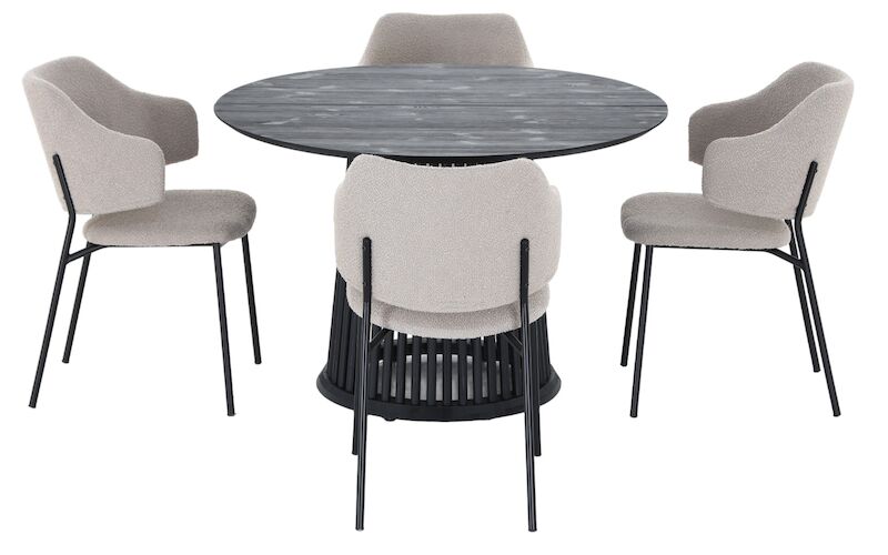 Suoma-Enzo 4-hengen pyöreä ruokailuryhmä musta/beige