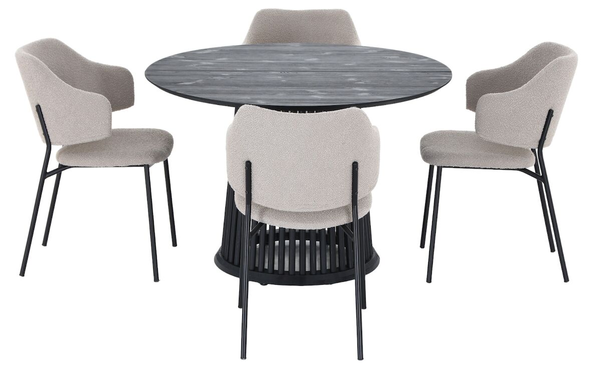 Suoma-Enzo 4-hengen pyöreä ruokailuryhmä musta/beige