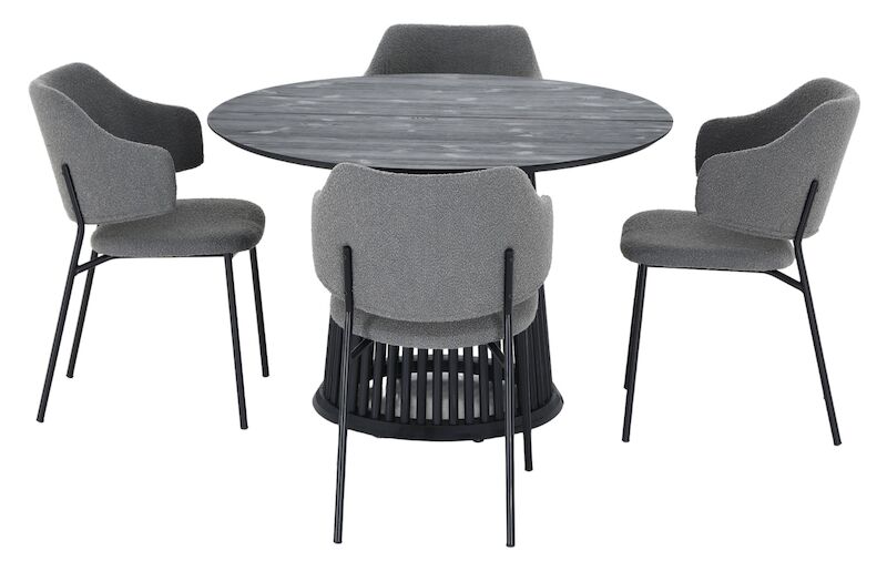 Suoma-Enzo 4-hengen pyöreä ruokailuryhmä musta/harmaa