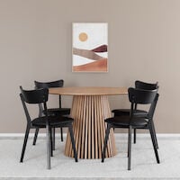Villa-Koto 4-hengen pyöreä ruokailuryhmä tammi/musta PU-verhoilu
