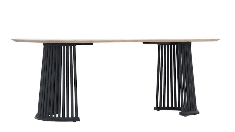 Suoma ovaali ruokapöytä 200x97 cm valkaistu antiikkipetsattu/musta