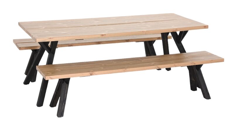 Lana 6-hengen ruokailuryhmä penkeillä, suorat reunat antiikkipetsattu/musta