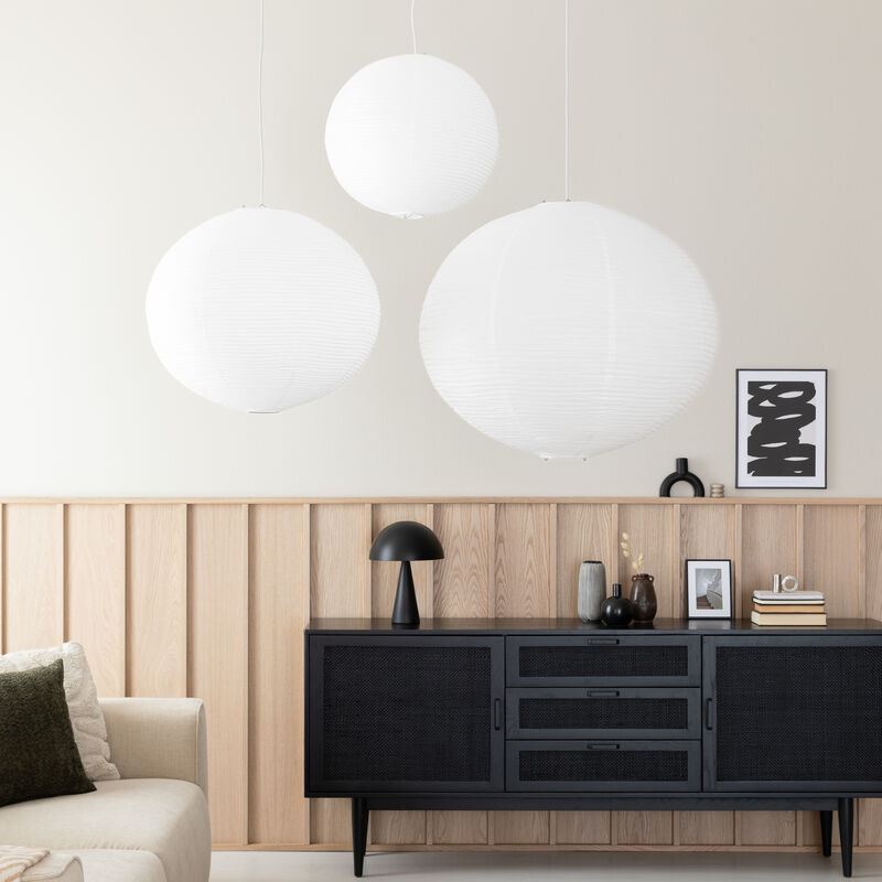 Osaka riisipaperi riippuvalaisimet 50, 60 ja 80 valkoisella johdolla
