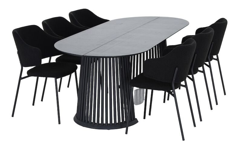 Suoma-Enzo 6-hengen ovaali ruokailuryhmä musta