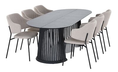 Suoma-Enzo 6-hengen ovaali ruokailuryhmä musta