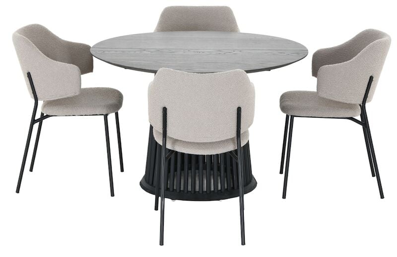 Suoma-Enzo saarni 4-hengen pyöreä ruokailuryhmä savunharmaa/beige