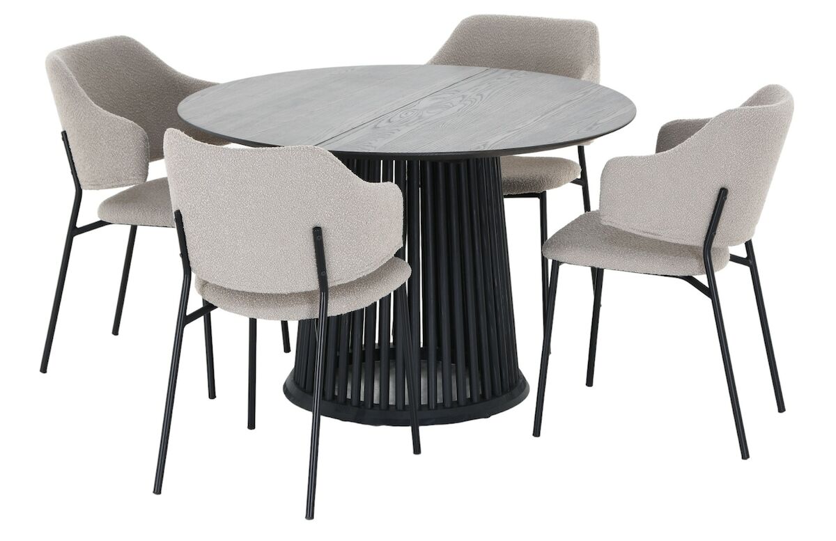 Suoma-Enzo saarni 4-hengen pyöreä ruokailuryhmä savunharmaa/beige