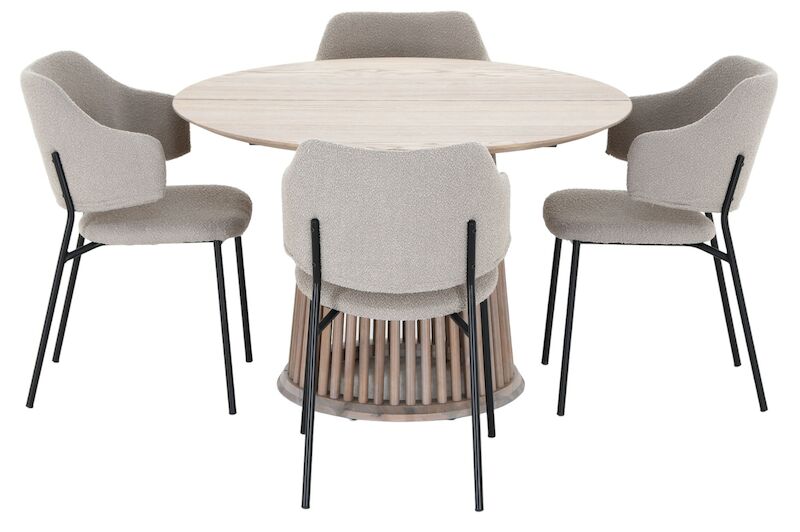 Suoma-Enzo saarni 4-hengen pyöreä ruokailuryhmä valkolakattu/beige