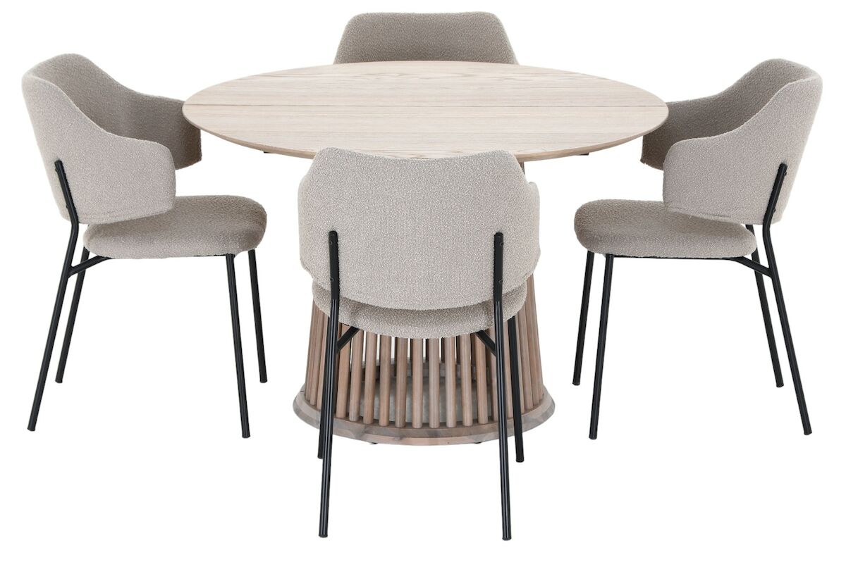 Suoma-Enzo saarni 4-hengen pyöreä ruokailuryhmä valkolakattu/beige