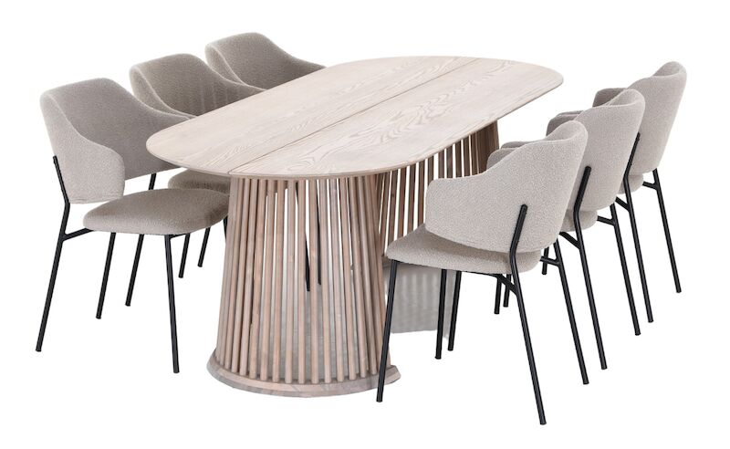 Suoma-Enzo saarni 6-hengen ovaali ruokailuryhmä valkolakattu/beige