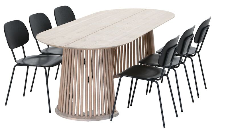 Suoma-Amira 6-hengen ovaali ruokailuryhmä valkaistu antiikkipetsattu/musta