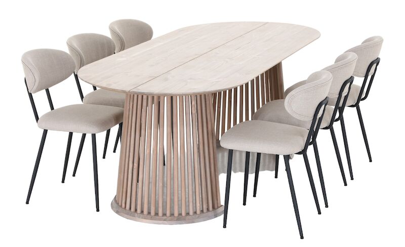 Suoma-Daniel 6-hengen ovaali ruokailuryhmä valkaistu antiikkipetsattu/beige