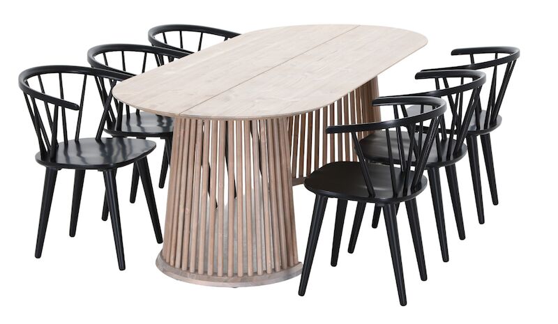 Suoma-Carmen 6-hengen ovaali ruokailuryhmä valkaistu antiikkipetsattu/musta