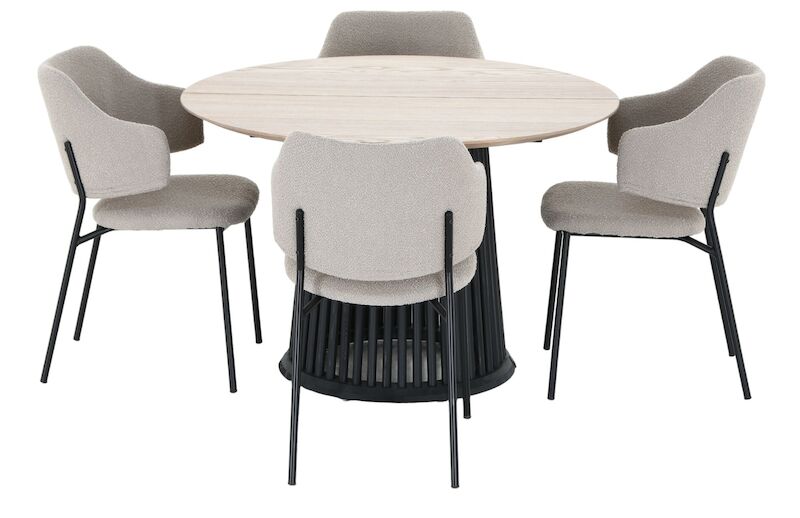 Suoma-Enzo saarni 4-hengen pyöreä ruokailuryhmä valkolakattu/musta/beige