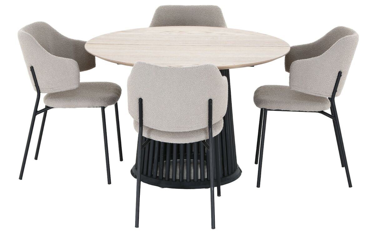 Suoma-Enzo saarni 4-hengen pyöreä ruokailuryhmä valkolakattu/musta/beige