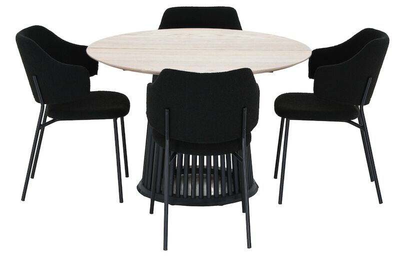 Suoma-Enzo saarni 4-hengen pyöreä ruokailuryhmä valkolakattu/musta/musta