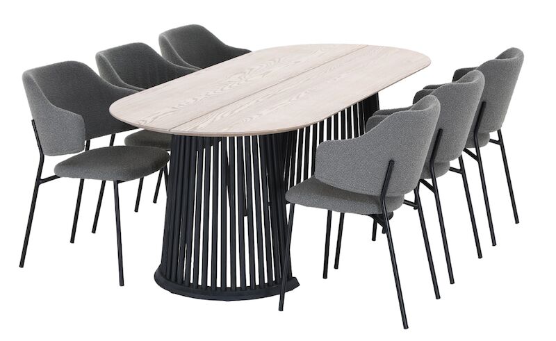 Suoma-Enzo saarni 6-hengen ovaali ruokailuryhmä valkolakattu/musta/harmaa