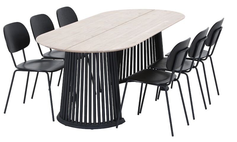 Suoma-Amira 6-hengen ovaali ruokailuryhmä valkaistu antiikkipetsattu/musta/musta