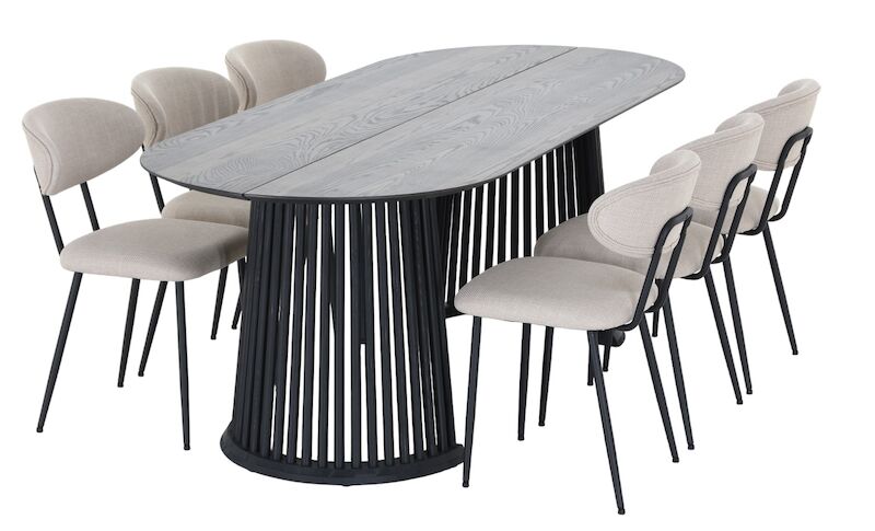 Suoma-Daniel saarni 6-hengen ovaali ruokailuryhmä savunharmaa/beige