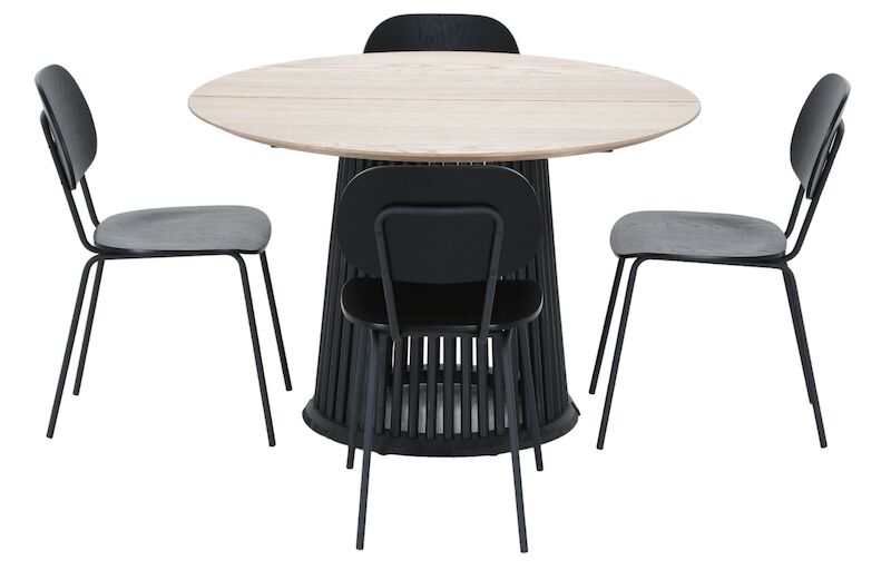 Suoma-Amira saarni 4-hengen pyöreä ruokailuryhmä valkolakattu/musta/musta