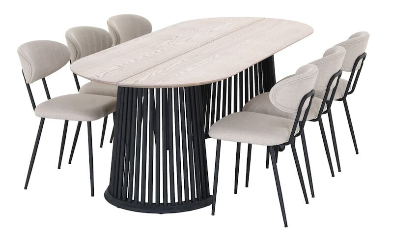 Suoma-Daniel saarni 6-hengen ovaali ruokailuryhmä valkolakattu/musta/beige