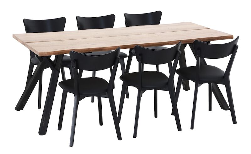 Lana-Koto 6-hengen ruokailuryhmä tammi/musta, musta PU-keinonahka