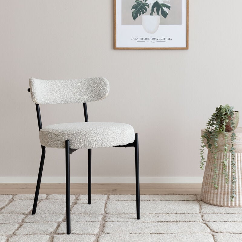 House Nordic Badalona tuoli valkoinen buklee HN1270, mustat jalat