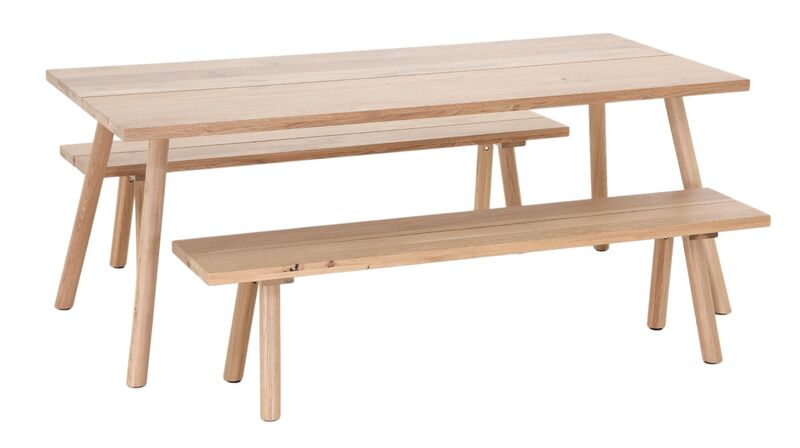 Veini tammi 6-hengen ruokailuryhmä penkeillä lakattu tammi